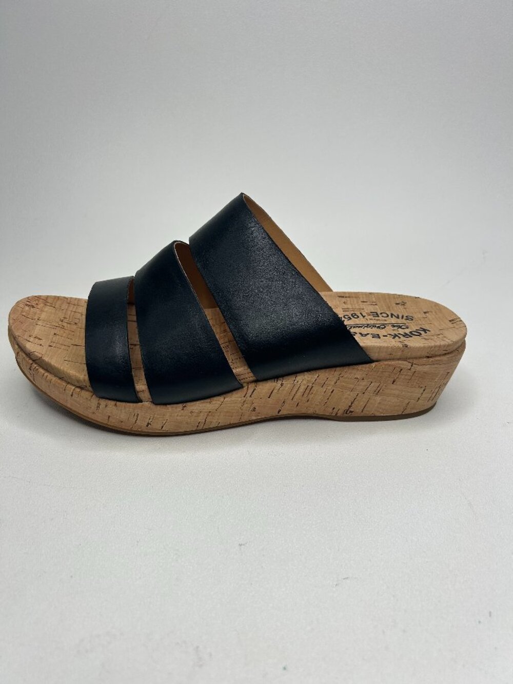KORK-EASE Sandals Menzie Womens Size 8M Black Wedge Slide Cork Platform Leather